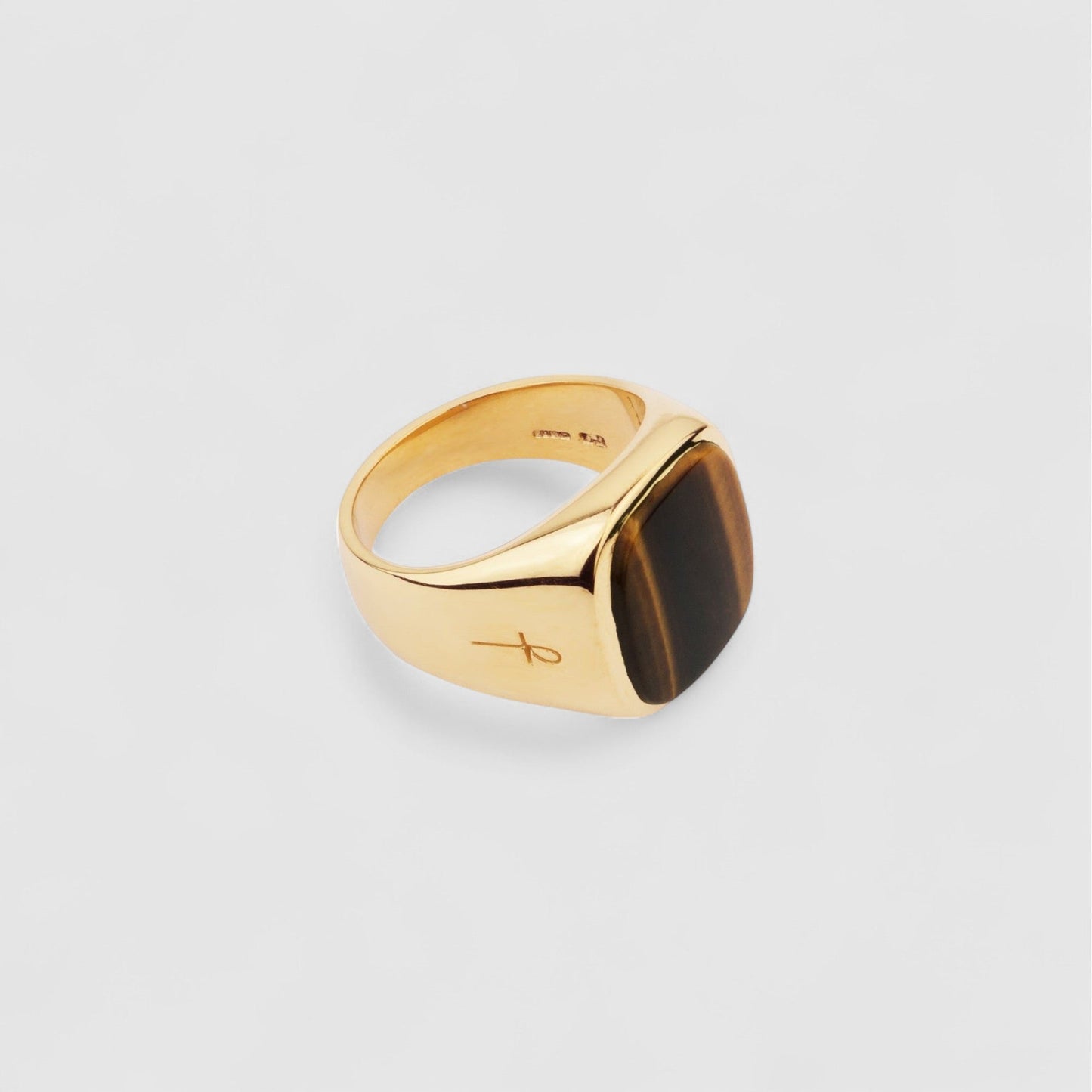 9CT GOLD TIGER EYE SQUARE SIGNET RING