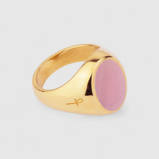 GOLD PINK MOTHER OF PEARL OVAL SIGNET RING