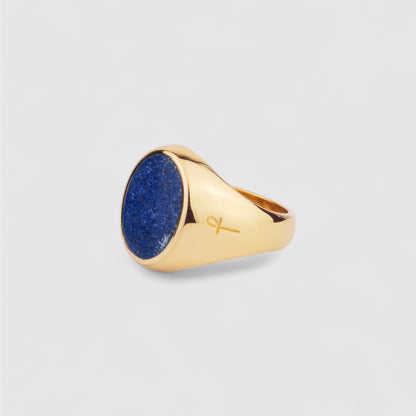 9CT GOLD LAPIS LAZULI OVAL SIGNET RING