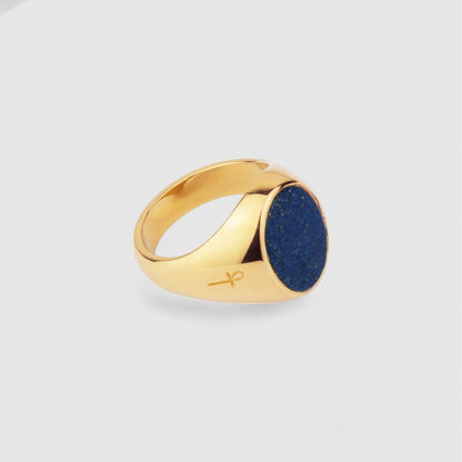 9CT GOLD LAPIS LAZULI OVAL SIGNET RING