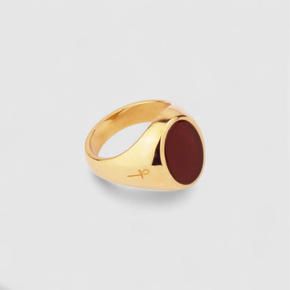 9CT OVAL CARNELIAN SIGNET RING