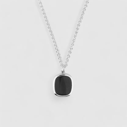 SILVER JAMESTOWN BLACK ONYX SQUARE STONE NECKLACE & PENDANT