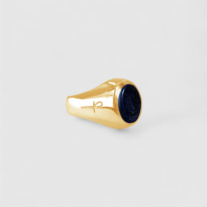 BLUE GOLDSTONE MINI SIGNET GOLD