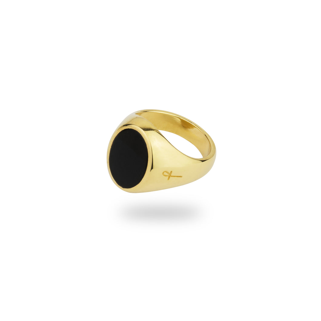 GOLD JAMESTOWN BLACK ONYX OVAL STONE RING