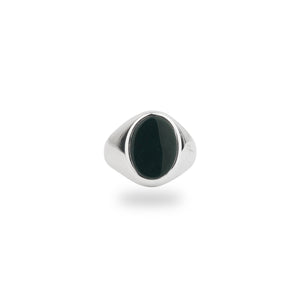 SILVER JAMESTOWN GREEN BLOODSTONE OVAL STONE RING