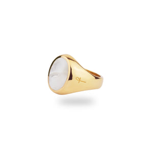 GOLD MOTHER OF PEARL OVAL STONE RING