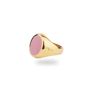 GOLD PINK MOTHER OF PEARL OVAL STONE RING