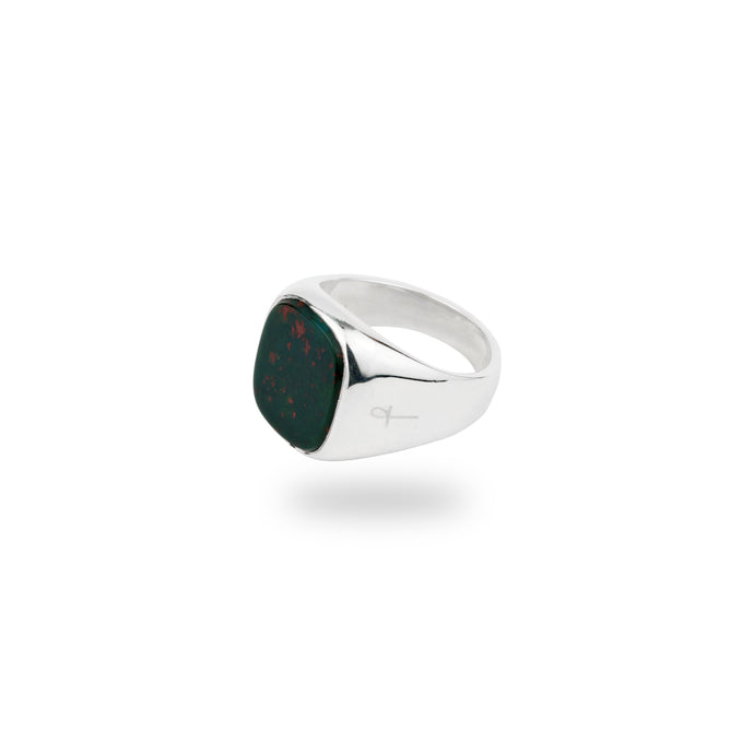 SILVER JAMESTOWN GREEN BLOODSTONE SQUARE STONE RING