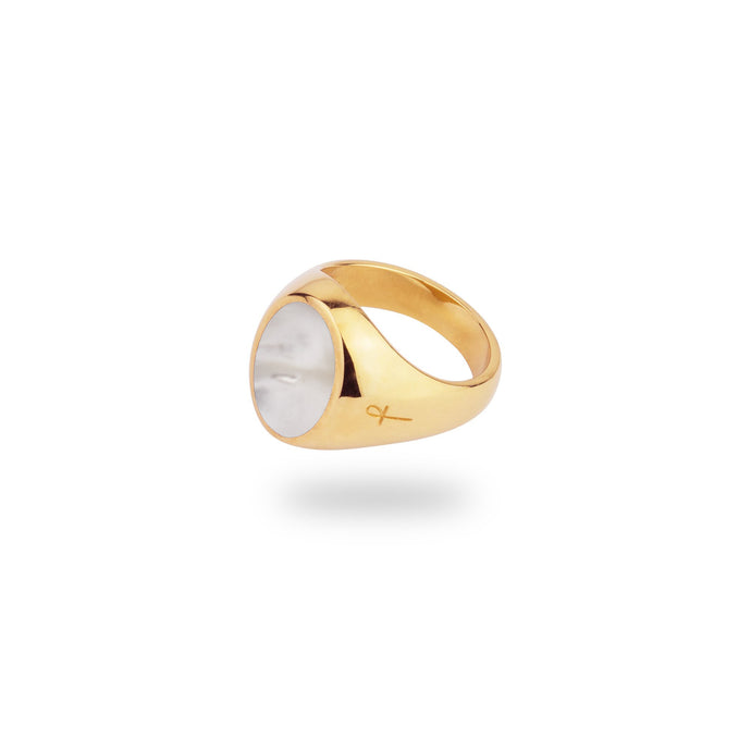 GOLD MOTHER OF PEARL OVAL STONE RING