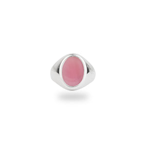 SILVER JAMESTOWN PINK MOTHER OF PEARL OVAL STONE RING