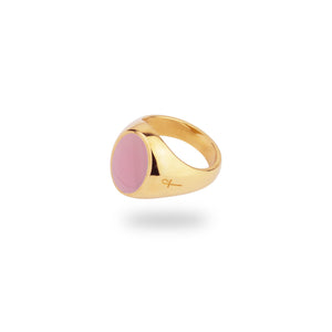 GOLD PINK MOTHER OF PEARL OVAL STONE RING