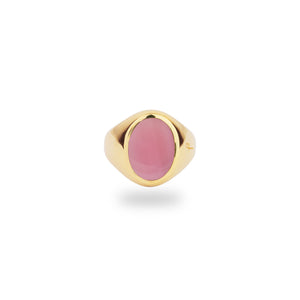 GOLD PINK MOTHER OF PEARL OVAL STONE RING