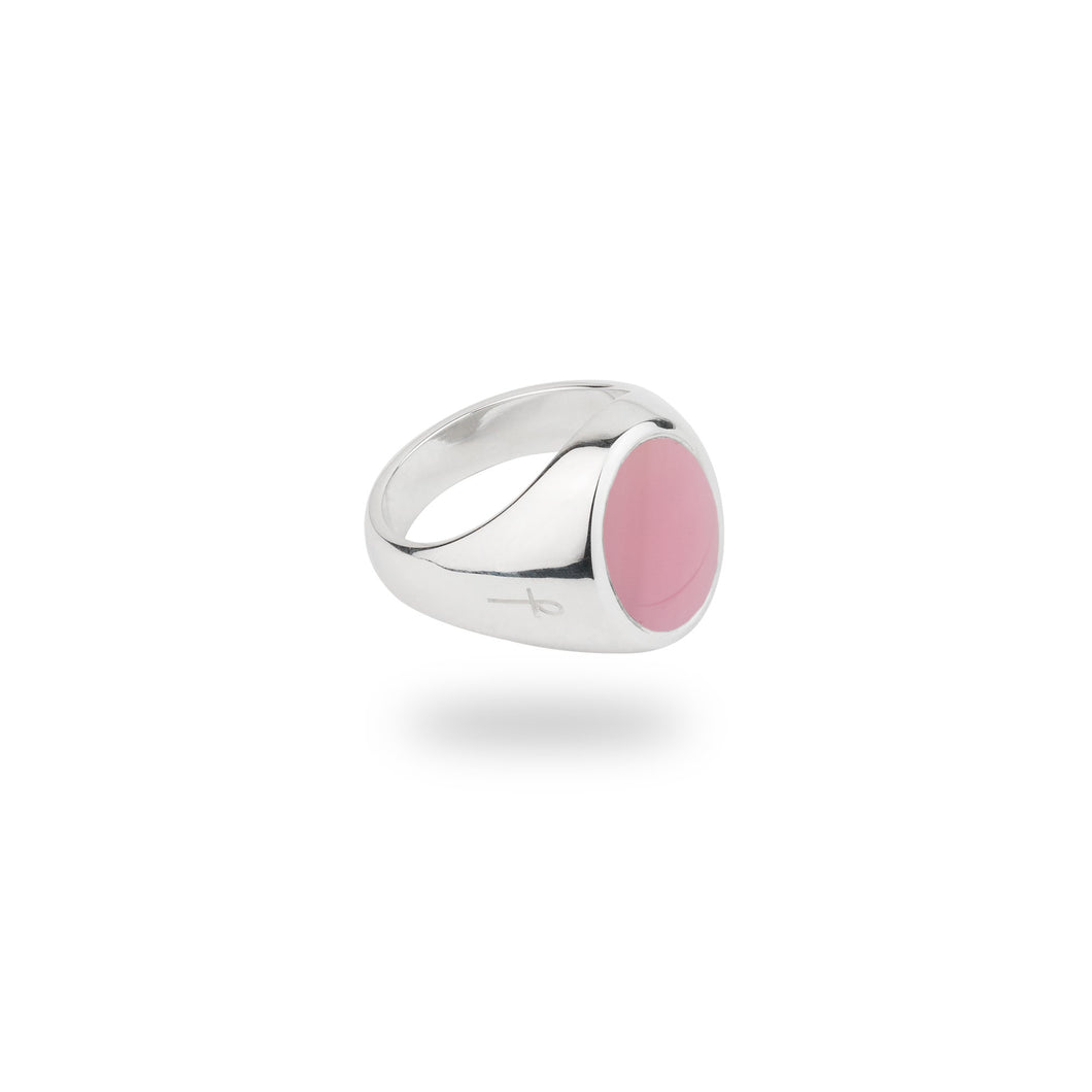 SILVER JAMESTOWN PINK MOTHER OF PEARL OVAL STONE RING