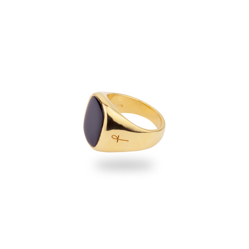 9K GOLD JAMESTOWN ONYX SQUARE STONE RING