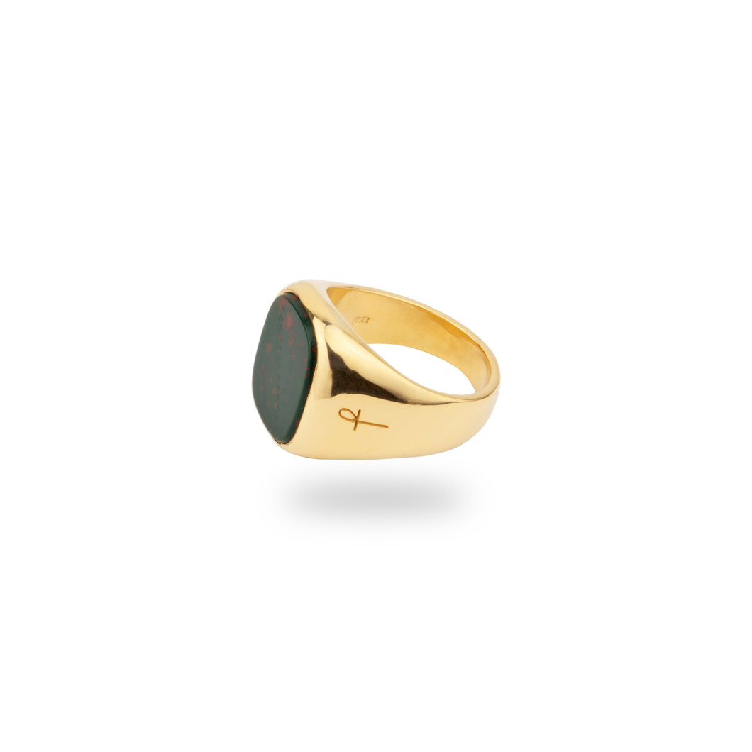 9K GOLD JAMESTOWN GREEN BLOODSTONE SQUARE STONE RING