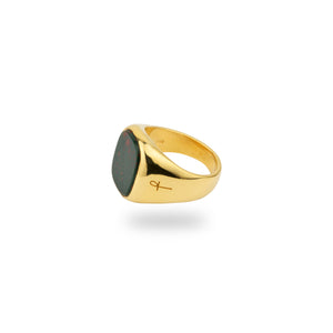 GOLD JAMESTOWN GREEN BLOODSTONE SQUARE STONE RING