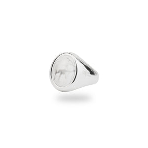 SILVER JAMESTOWN WHITE HOWLITE OVAL STONE RING