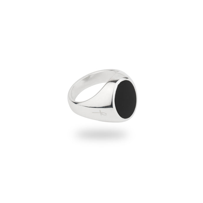 SILVER JAMESTOWN BLACK ONYX OVAL STONE RING