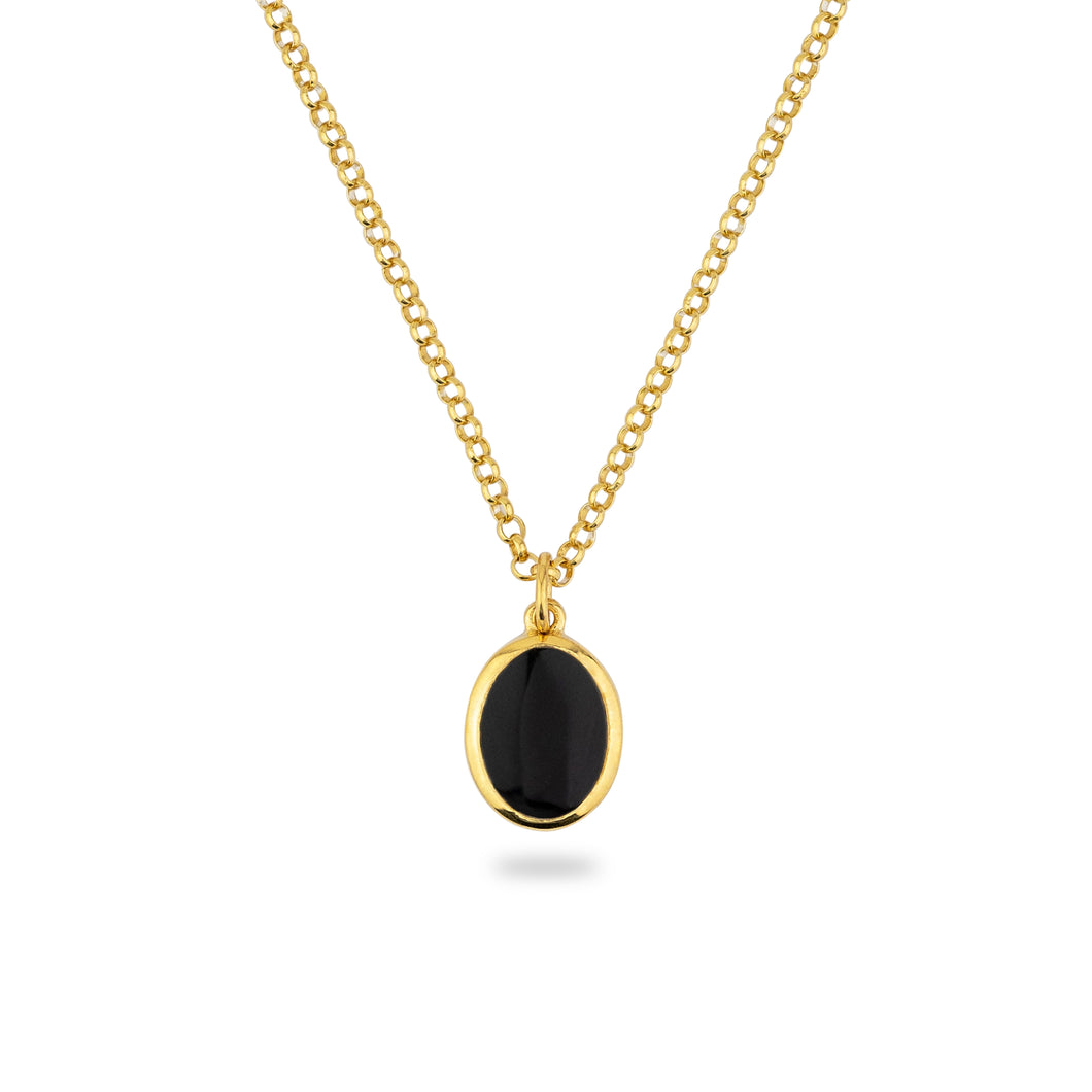 GOLD JAMESTOWN BLACK ONYX OVAL STONE NECKLACE & PENDANT