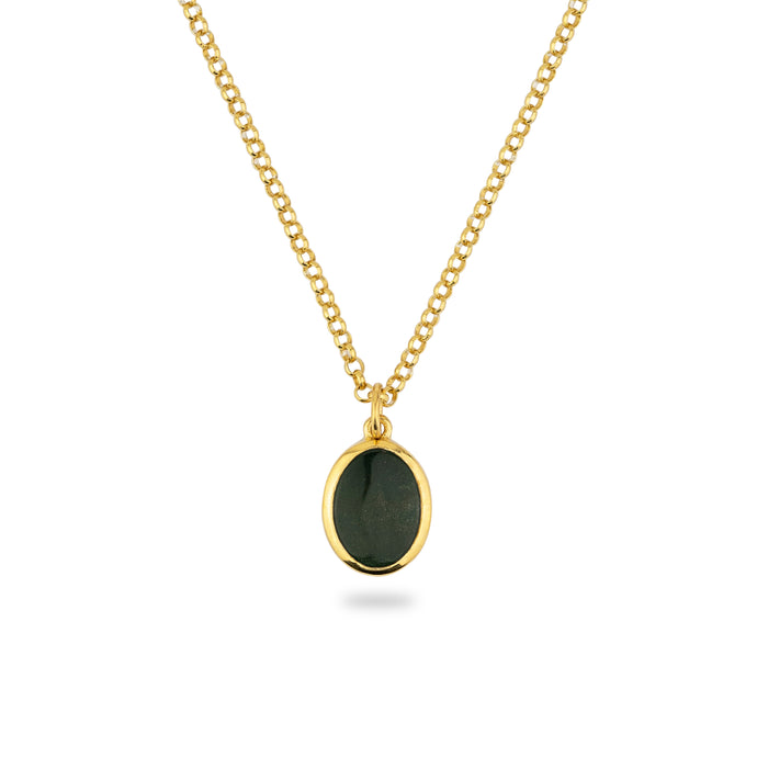 GOLD JAMESTOWN GREEN BLOODSTONE OVAL STONE NECKLACE & PENDANT