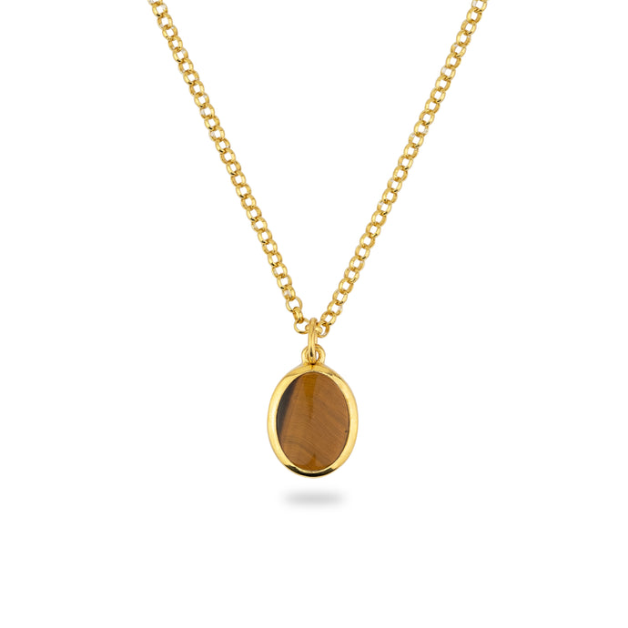 GOLD JAMESTOWN TIGER EYE OVAL STONE NECKLACE & PENDANT