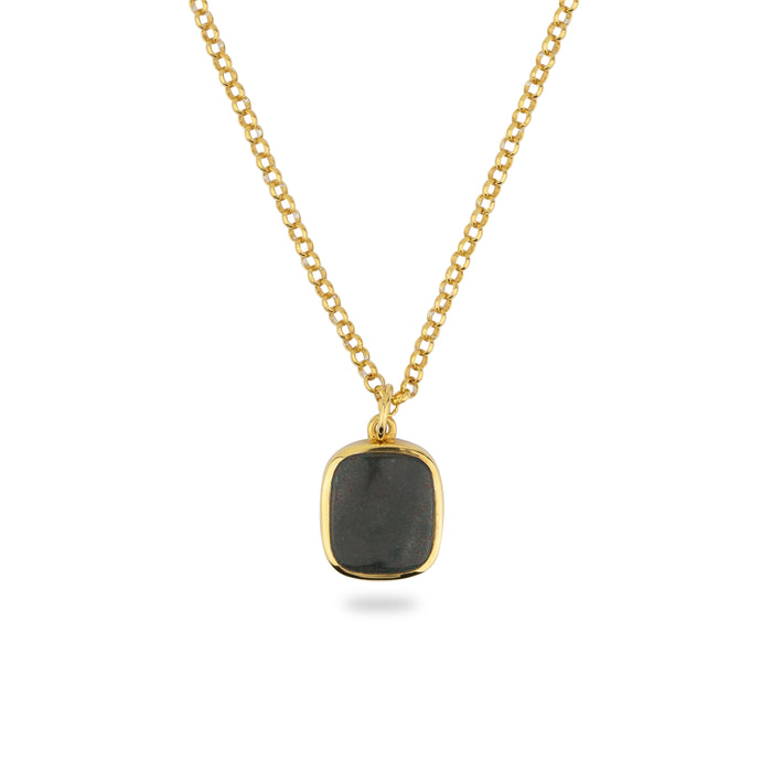 GOLD JAMESTOWN GREEN BLOODSTONE SQUARE STONE NECKLACE & PENDANT