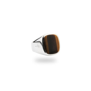 SILVER JAMESTOWN TIGER EYE SQUARE STONE RING