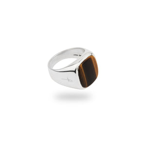 SILVER JAMESTOWN TIGER EYE SQUARE STONE RING