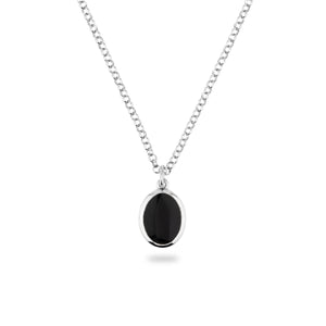 SILVER JAMESTOWN BLACK ONYX OVAL STONE PENDANT & NECKLACE