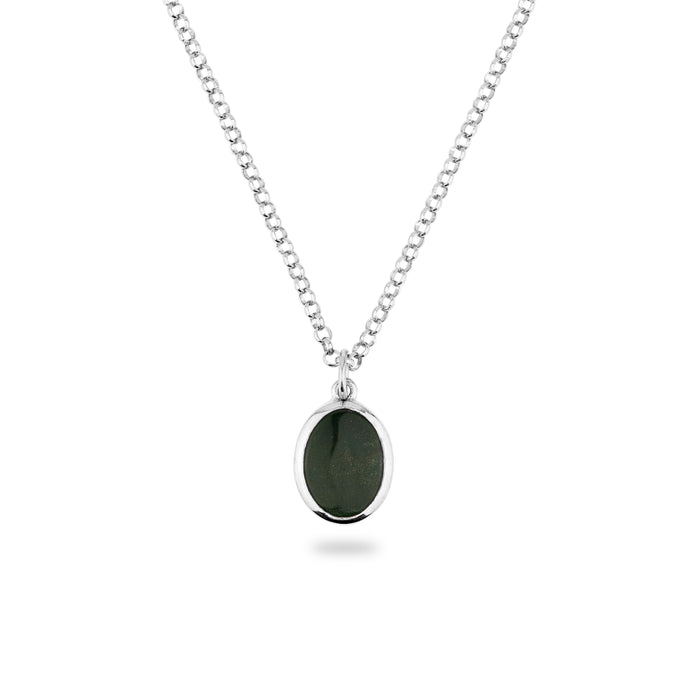 SILVER JAMESTOWN GREEN BLOODSTONE OVAL STONE NECKLACE & PENDANT