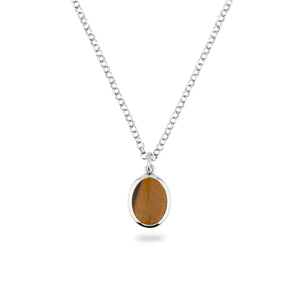 SILVER JAMESTOWN TIGER EYE OVAL STONE NECKLACE & PENDANT