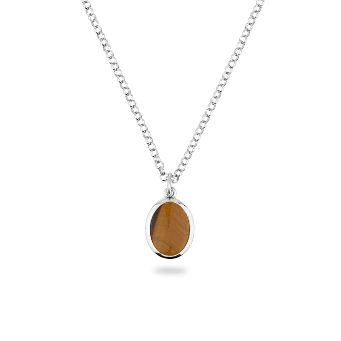 SILVER JAMESTOWN TIGER EYE OVAL STONE NECKLACE & PENDANT