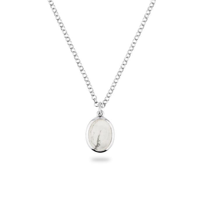 SILVER JAMESTOWN WHITE HOWLITE OVAL STONE NECKLACE & PENDANT