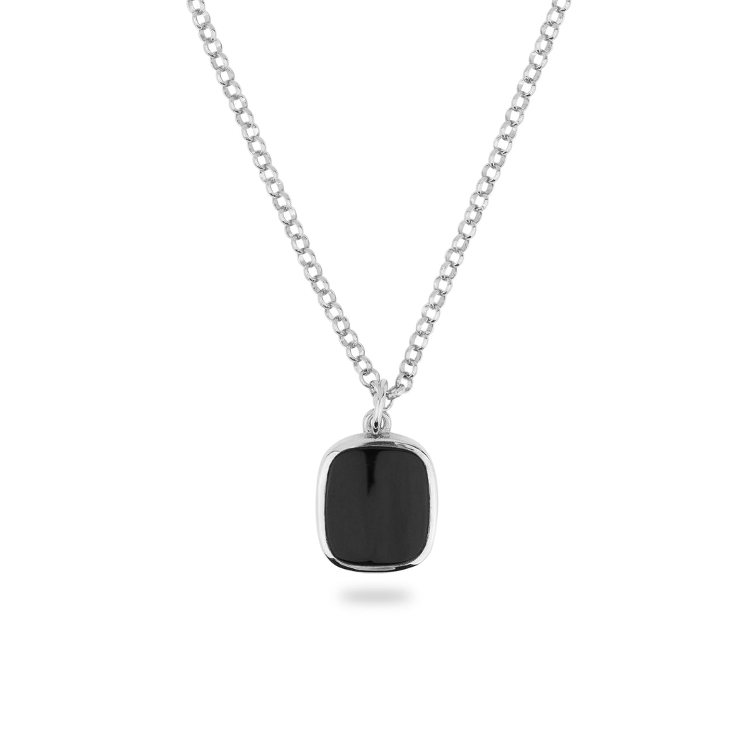 SILVER JAMESTOWN BLACK ONYX SQUARE STONE NECKLACE & PENDANT