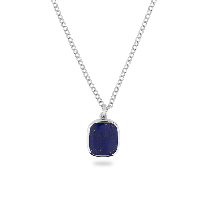 SILVER JAMESTOWN LAPIS LAZULI SQUARE STONE NECKLACE & PENDANT