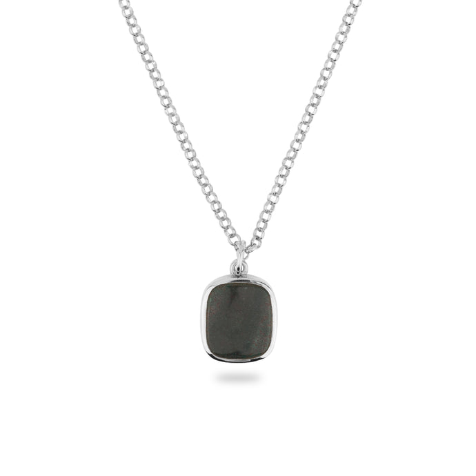 SILVER JAMESTOWN GREEN BLOODSTONE SQUARE STONE NECKLACE & PENDANT