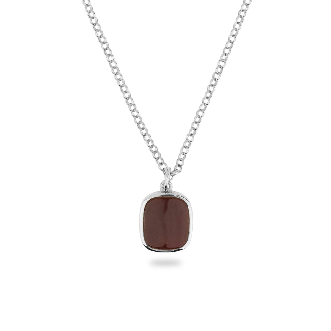 SILVER JAMESTOWN CARNELIAN SQUARE STONE NECKLACE & PENDANT