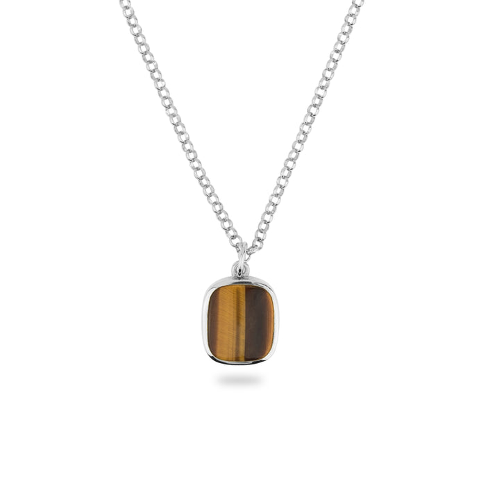 SILVER JAMESTOWN TIGER EYE SQUARE STONE NECKLACE & PENDANT